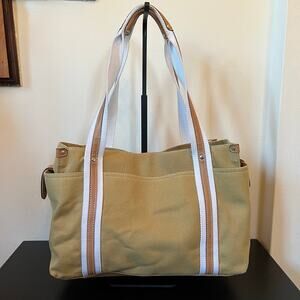 Rosetti Canvas Open Top Boat Tote Shoulder Bag Khaki Beige Brown White